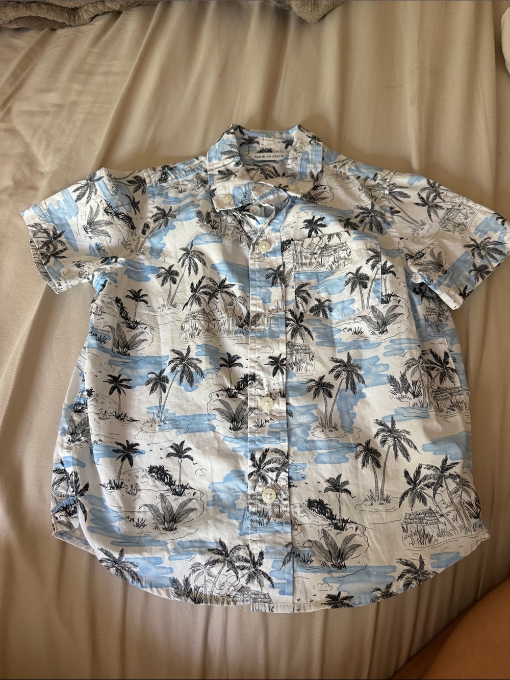 Janie and Jack White and Light Blue Palm Print Short-Sleeve Button-Down